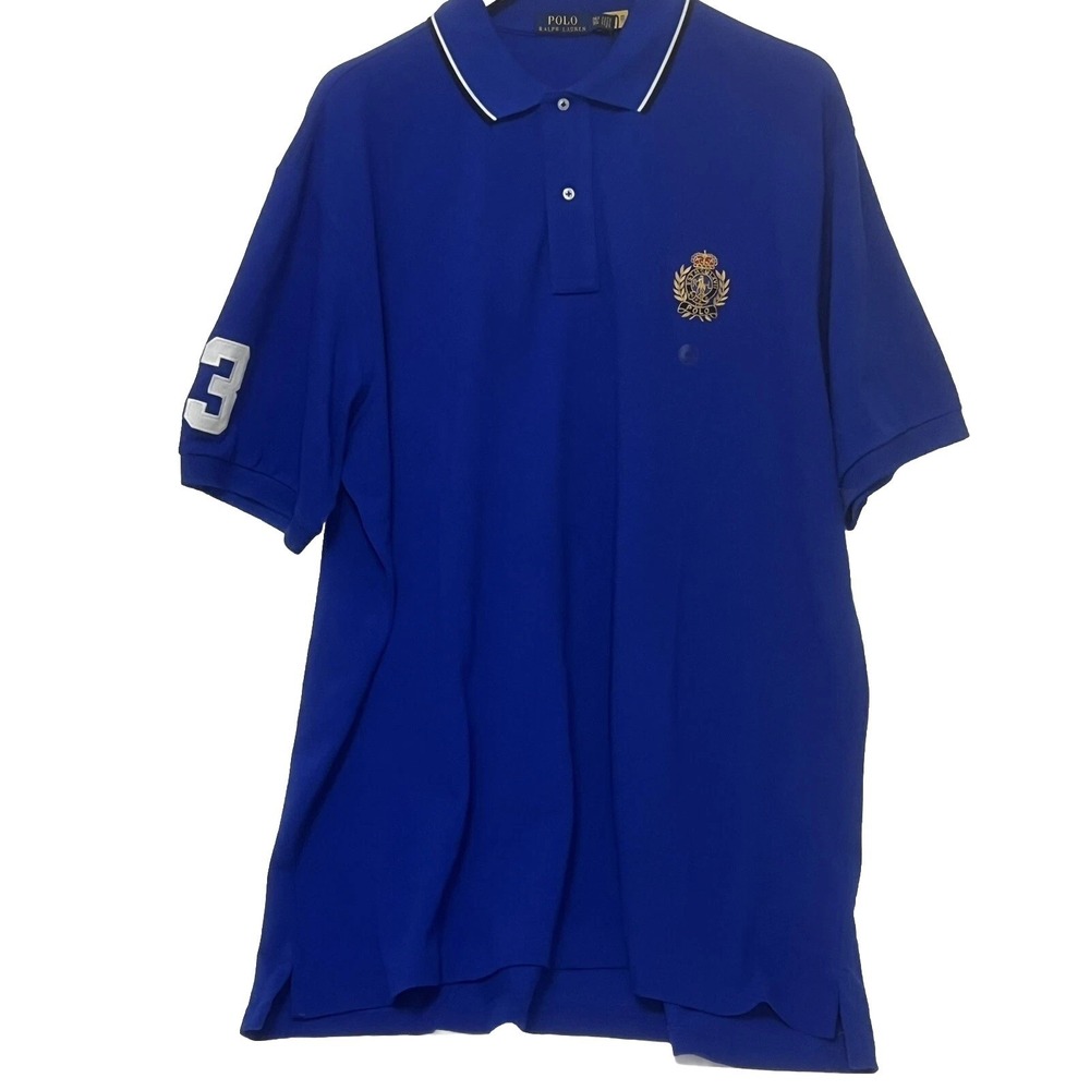 Polo Ralph Lauren Crest BIG PONY PLAYER Royal Blue Pique Polo Shirt Men Size 2LT
